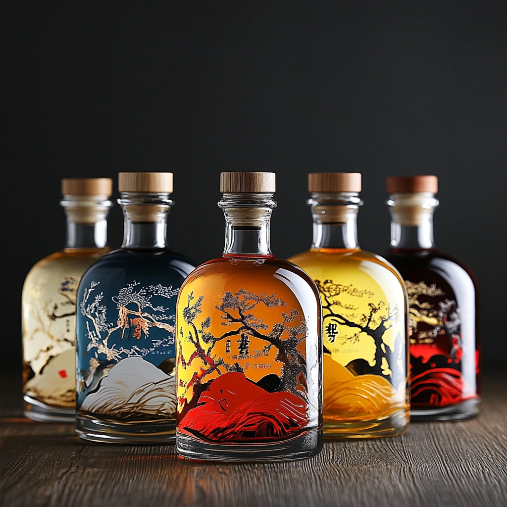 glass liquor bottles with corks