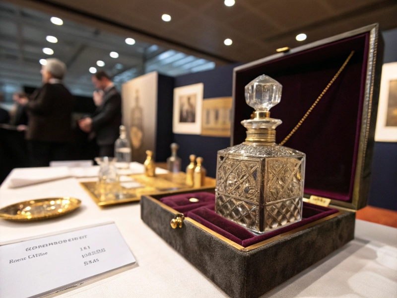 Antique perfume bottle at auction display