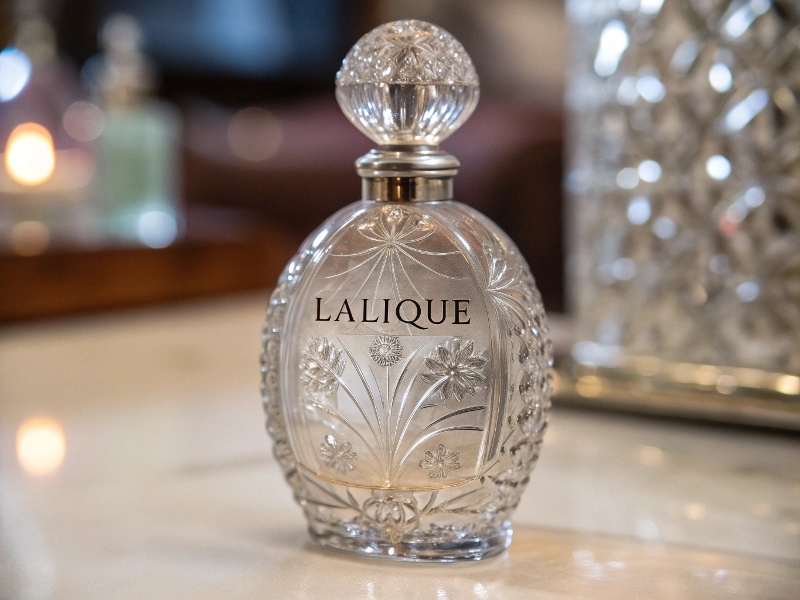 Lalique signature on antique perfume bottle