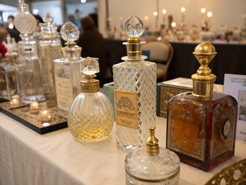 Various antique perfume bottles at estate sale