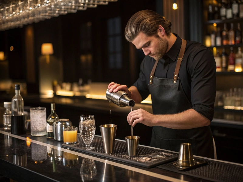 Bartender measuring cocktail
