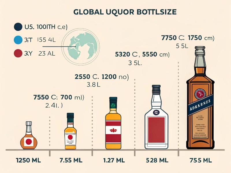 Image of global liquor bottle size variations