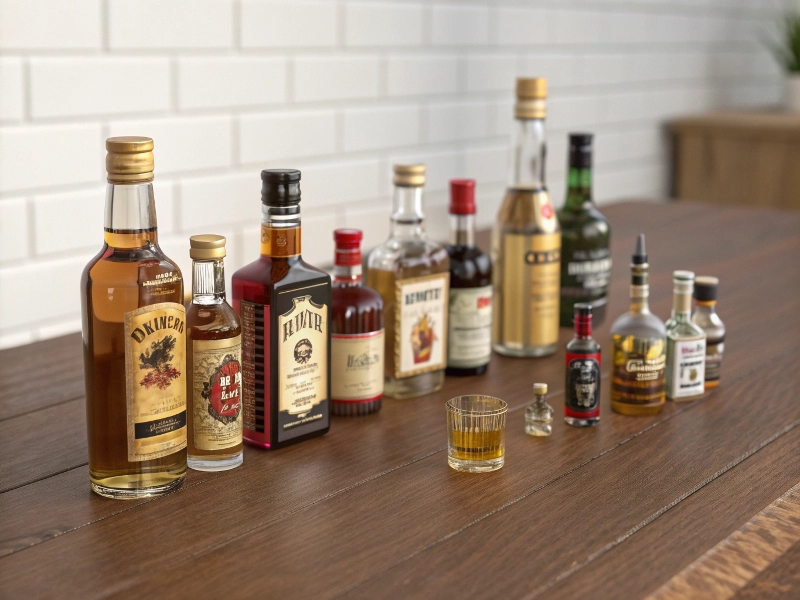 Image of various liquor bottle sizes